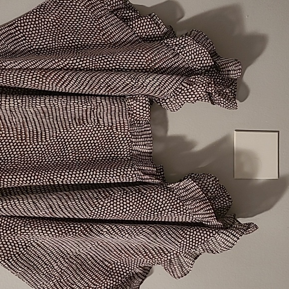 Women's Small Brown White Ruffle Trim Sleeveless Top Beaded Straps Flowy Casual - Picture 5 of 12